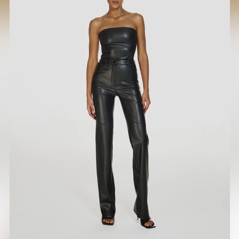 CULTNAKED Black Faux Leather High-Waist Straight-Leg Trousers